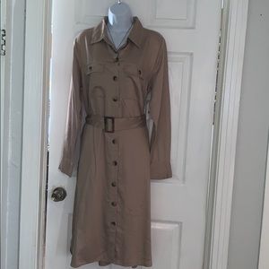 Time & Tru Tan Midi Length Utility Shirt Dress